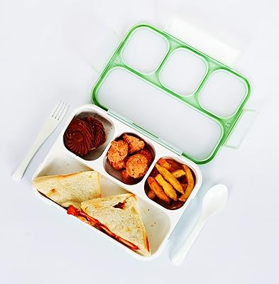 Boîte à lunch bento verte grittin pour enfants et adultes avec 4