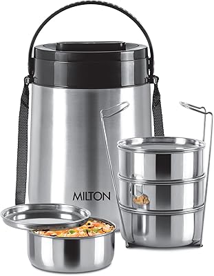 Boîte tiffin milton classic 4 avec élévateur, 4 récipients, 300 ml chacun, argent