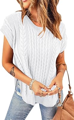Pull en tricot torsadé pour femme haut sans manches côtelé d'été