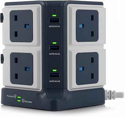 Bestec migb 8102-prise d'extension tour 8 voies, prise secteur avec 6 usb, multiprise