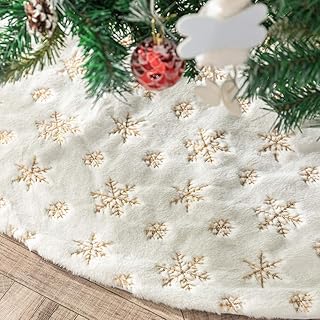 Amidaky jupe d'arbre de noël 48 pouces en fausse fourrure blanche, flocon