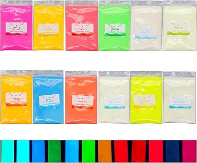 Poudre de pigment qui brille dans le noir, 12 couleurs (10g) poudre lumineuse