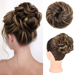 Chignon désordonné, hoojih 100% véritable humain ébouriffé extension de chignon naturel bouclé