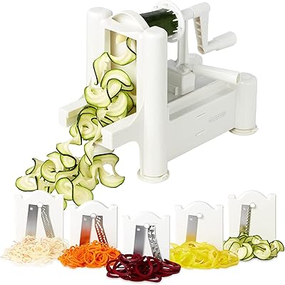 Spiraliseur de légumes sapwell - trancheur de nouilles de courgettes avec 5 accessoires de tranchage - trancheur de légumes en spirale pour concombres, frites frisées, zoodles, pommes de terre et spaghetti. Diaytar : Parce que bien acheter, c'est économiser