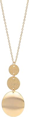 Collier pendentif long disque plaqué or 18 carats pour femme, bijoux fantaisie