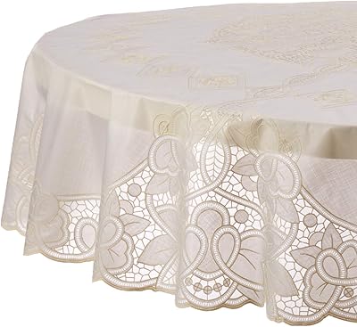 Nappe en vinyle en dentelle bettenburg beige violet lénine, ronde de 72 pouces