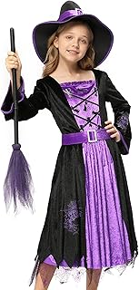 Costume de sorcière pour filles et enfants, costume de sorcière féerique avec chapeau