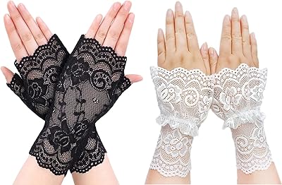 2 paires de gants en dentelle sans doigts pour femmes, bracelet lolita, accessoires