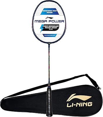 Raquette de badminton li-ning mega power avec cadre smash power et couverture complète