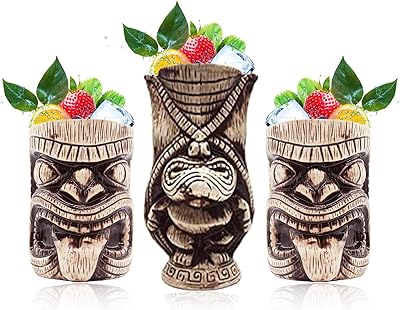 Tasse tiki en céramique, lot de 3 grandes tasses de haute qualité