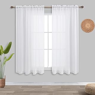 Rideaux transparents blancs de 45" de long pour cuisine, ensemble de 2 panneaux