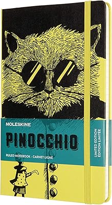 Cahier moleskine pinocchio en édition limitée, taille l, ligné, coupe, couverture rigide