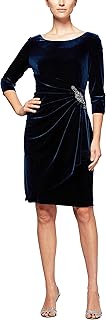 Alex evenings robe courte en velours à manches trois quarts pour femme
