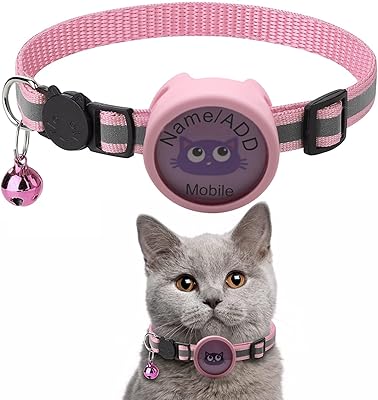 [développé] collier réfléchissant pour chat avec cloche, collier pour chat amovible, collier pour chat airtag avec porte-carte air pouvant écrire le nom et le numéro de téléphone portable (rose). Diaytar : L'e-commerce accessible à tous les Sénégalais
