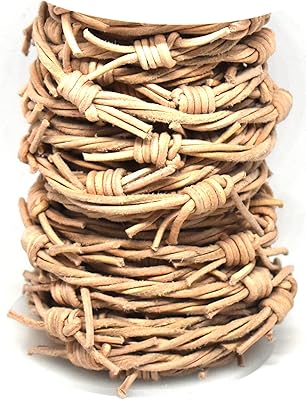 Faux fil de fer barbelé naturel, 3 brins de tresse en cuir véritable