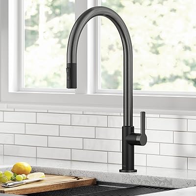Robinet de cuisine rétractable à poignée unique kraus olito noir mat/acier inoxydable noir