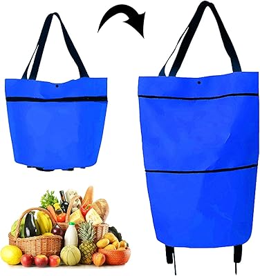Chariot de courses pliable 2 en 1, chariot d'épicerie pliable à deux étages