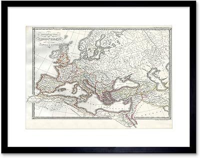 Image d'art avec cadre imprimé, carte 1850, ancien empire romain d'orient et d'occident