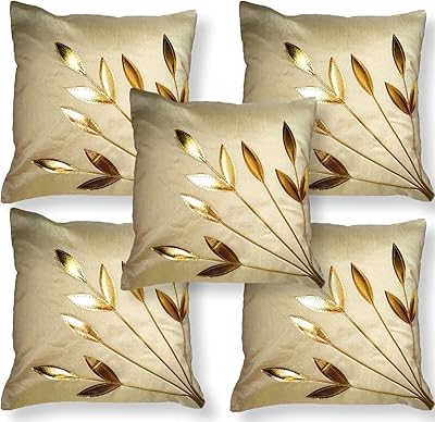 Ensemble de housses de coussin en soie brodée à motif feuille d'or