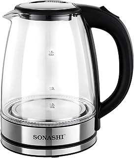 Bouilloire sans fil sonashi 18 litre skt-1809 en verre avec couvercle de verrouillage