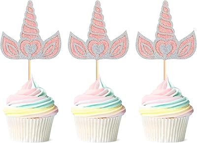 Blumomon 24 pièces cupcake toppers licorne paillettes double couches corne de licorne pics à cupcakes mariage fiançailles douche nuptiale décorations de gâteau pour fournitures de fête d'anniversaire rose argent. Le e-commerce qui respecte votre pouvoir d'achat : Diaytar
