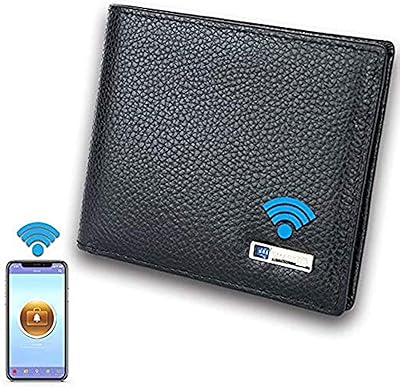 Portefeuille anti-perte avec carte de suivi en cuir véritable pour homme