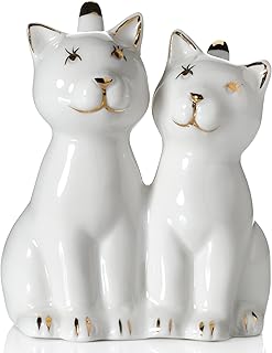 Beth marie luxury boutique porte-bague chat avec deux chats blancs avec placage en or. Diaytar : Votre allié pour des achats malins et économiques