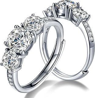 Bague de fiançailles atilec réglable en moissanite, bague de fiançailles en argent sterling