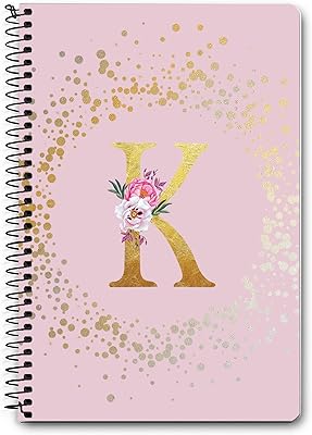 Cahier à spirale a5 stylisé de créateur - monogramme personnalisé avec motif floral et alphabet - k (rose). Diaytar : Votre destination shopping préférée au Sénégal