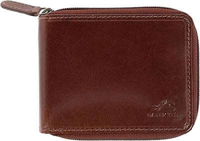 Portefeuille mancini en cuir avec fermeture éclair sécurisée rfid pour homme, marron, 4,5
