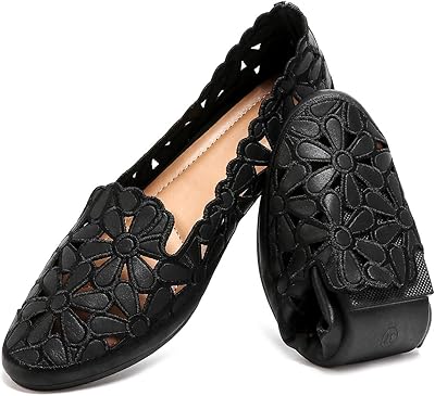 Ballerines plates à enfiler en cuir pu pour femmes bout rond noires