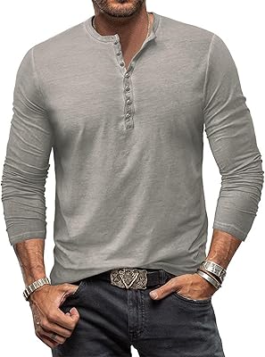 T-shirt à manches longues et col en v avec boutons amples henley