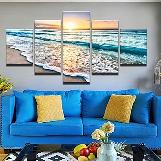 Nyjnn 5 peintures sur toile pièces belle plage vague coucher de soleil peinture