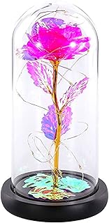 Rose artificielle colorée cadeau guirlande lumineuse led fleur colorée dans un dôme