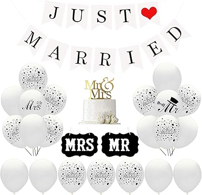 Kit de décorations de mariage just married 30 ballons blancs 10 married