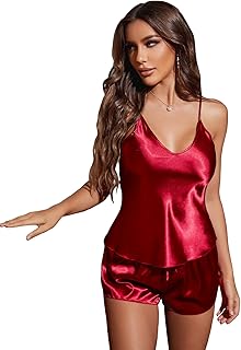 Ensemble pyjama deux pièces en satin georglitter pour femme, haut et short à