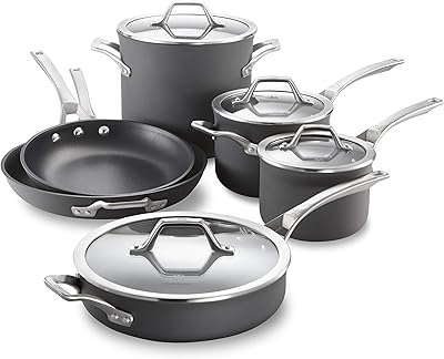 Batterie de cuisine antiadhésive anodisée dure calphalon signature, 10 pièces, gris 10 pièces
