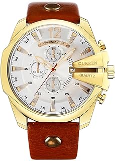 Montres de luxe curren pour hommes en or avec bracelet en cuir
