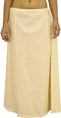 Jupe indienne en coton doublée bollywood pour femme, taille unique, beige, beige, taille