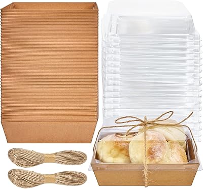 Paquet de 50 boîtes en papier avec couvercles carrés transparents, boîtes à sandwich