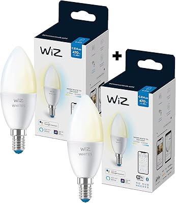 Ampoule bougie led intelligente wiz 470 lm, blanche, lot de 2