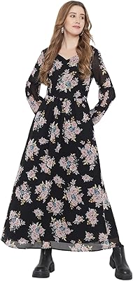 Robe imprimée à manches longues pour femme, taille xl, noir, noir, taille unique
