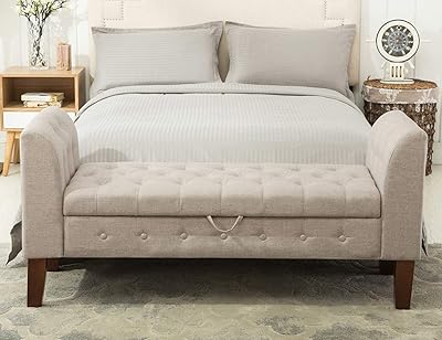 Banc de rangement rembourré aound avec accoudoirs pouf pour chambre à