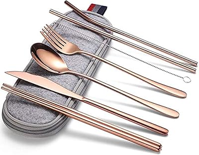 Ensemble de couverts portables solides en acier inoxydable avec étui étanche (rose lite)