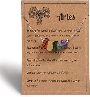 Collier ras du cou en pierre naturelle avec signe du zodiaque pour femme