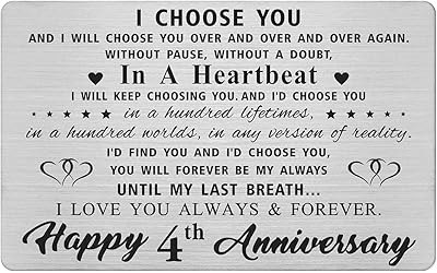 Carte d'anniversaire de 4 ans pour mari, femme pour lui, 4e anniversaire, meilleure