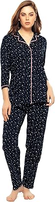 Ensemble pyjama femme en coton imprimé étoiles et pois avec chemise et pyjama