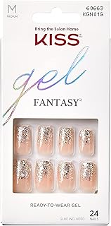 Kit d'ongles en gel fantaisie de longueur moyenne kgn01, rose/paillettes, 24 pièces