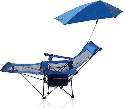 Chaise de camping pliante mofri avec parasol inclinable et repose-pieds, plage, désert, barbecue