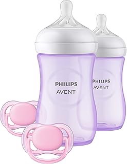 Biberon d'allaitement philips avent natural response - coffret cadeau pour bébé, violet, scd837/01